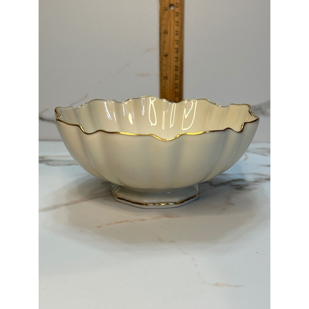 Lenox Symphony Bowl Ivory Fine China Gold Trim Scalloped Pedestal 6.25 Inch USA